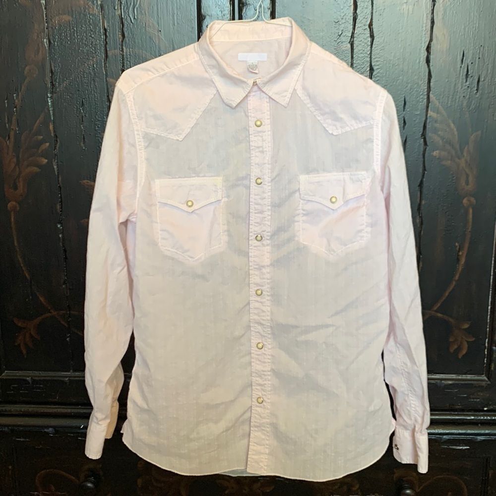 Men’s Light Pink White Western Style Long Sleeve Cowboy Shirt Size L